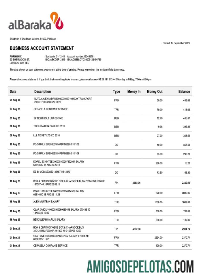 Baixável Paquistanês Al Baraka Company Statement Modelo Word e PDF